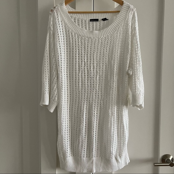 White silky loose knit mesh oversized top - Picture 1 of 9